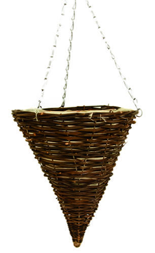 Black Rattan Hanging Basket Cone 12"