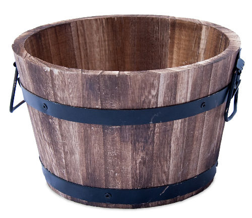 Wooden Barrel Planter 30cm - Burnt Wood
