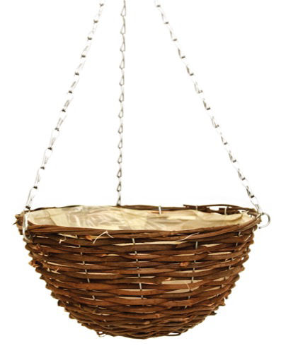 Black Rattan Hanging Basket Round 14"